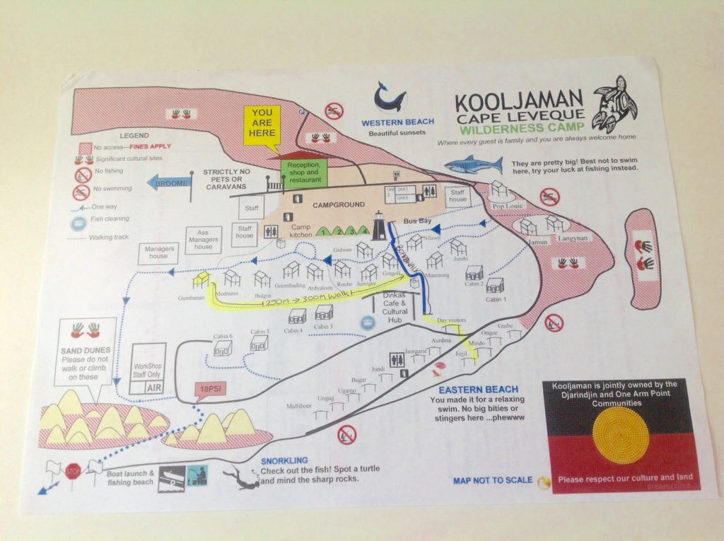 Map of the Kooljaman camp you'll receive when you check in.